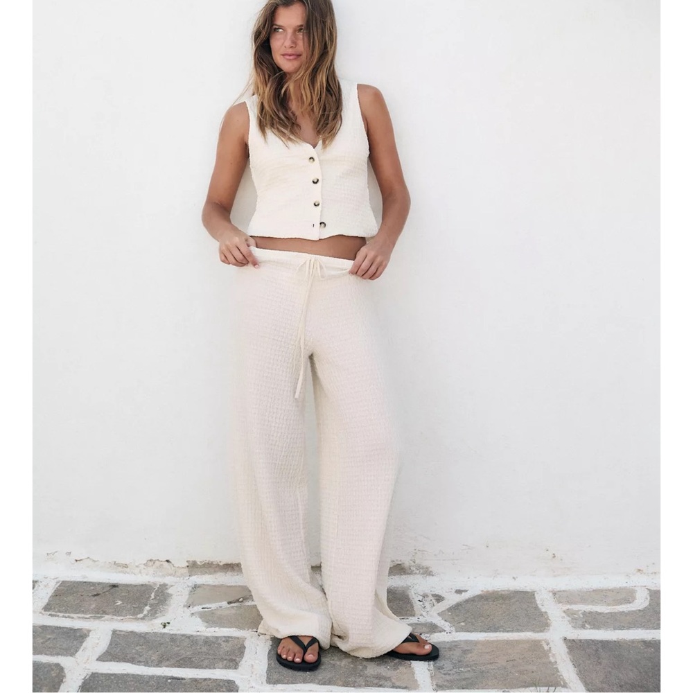 Zara Cream Wide Leg Knit Pants